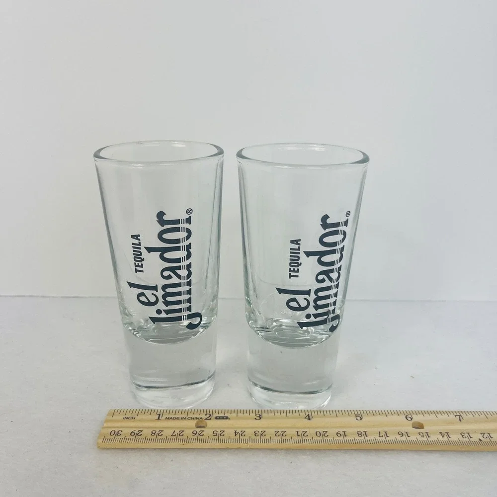 El Jimador Tequila Shot Glasses Set of 2 Clear Tall Weighted Base Barware Logo